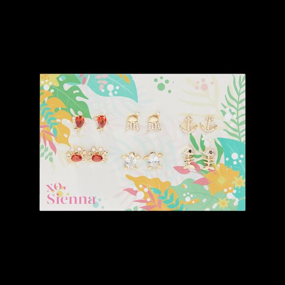 "Under The Sea" Stud Earring Collection 6 Pairs Multicolor - Picture 1 of 7